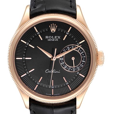 rolex cellini date black dial 18kt everose gold men's watch|Rolex Cellini Date 50515 .